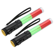 PATIKIL 2 Pack 11 Inch Signal Traffic Wand, Air Traffic Control Wand LED Flashlight with 3 Flashing Modes Side Clip Wrist Strap Lanyard for Parking D