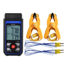 Thermocouple Thermometer HVAC Temperature Meter, Digital Temperature Thermometer with 2 Temperature Clamp & 2 Wired Thermocouple Probes, Dual Channel