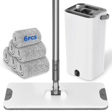 MYSPRI Floor Mop and Buckets Sets - Flat Head with 6 Reusable Microfibre pads for Dry Wet Cleaning - Housewife Dust Mop for home Bathroom Kitchen Lam