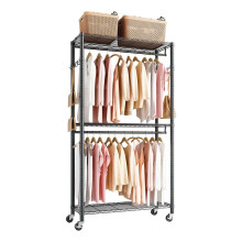 VEVOR Rolling Clothes Rack, Heavy Duty Clothing Garment Rack, 3 Adjustable Tiers Clothing Racks with Carbon Steel, 204 kg Load Capacity Closet Wardro