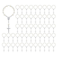 50PCS Rosaries Baptism Acrylic Rosary Beads Faux Pearls with Organza Bags for Christening Weddings Party Favors