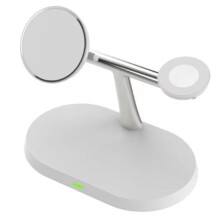 3-in-1 Magnetische Draadloze Oplader, Supersnel Oplaadstation voor de Meeste Smartphones, Smartwatches en Oordopjes, Wit