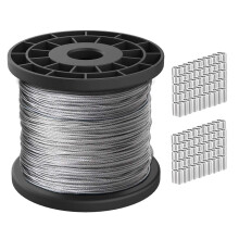 1/16 Wire Rope,304 Stainless Steel Wire Cable,50m/164ft Length Aircraft Cable,7x7 Strand Core,368lbs/167kg Breaking Strength with 100 Pcs Aluminum Cr