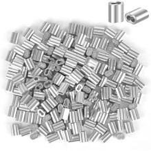 Chudian 200 Pcs Aluminum Sleeves Clips, Aluminium Wire Rope Clamp Double Hole Steel Wire Rope Clamp 2mm Aluminium Crimping Loop Wire Rope and Cable (