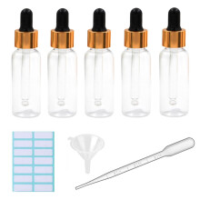 5Pcs Transparent Dropper Bottle 30ML Plastic Eye Dropper Bottles for Essential Oil Pipette Refillable - with Measured Pipette, Funnel and Labels (Bla