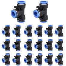 Leliafleury 20 Pcs 8mm Tee Pneumatic Fittings Quick Release Pneumatic Connectors Plastic Push to Connect Fittings Air Line Connectors