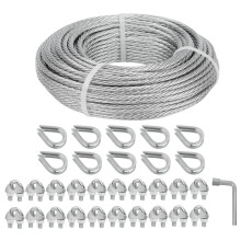 hannger Galvanized Steel Wire Rope Cable, 3/16” Galvanized Steel Cable with Rope Clamp and Thimble, 7X7 Strand Core Aircraft Cable Used for Anchored