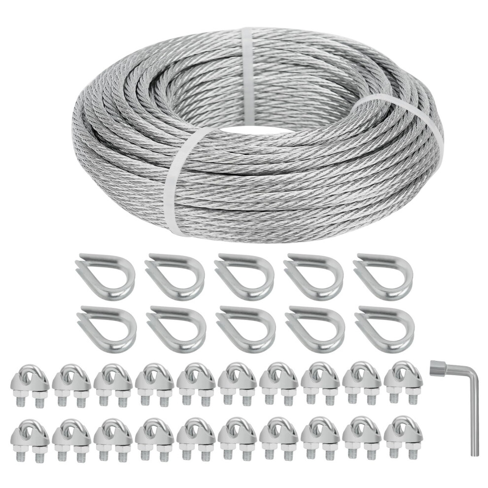 Hannger Galvanized Steel Wire Rope Cable, 3/16Â Galvanized Steel Cable With Rope Clamp And Thimble, 7X7 Strand Core Aircraft Cable Used For Anchored 50847396