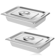 YAYODS 2 PCS Gastronorm Pan 1/2, Stainless Steel Food Containers with Lids, Deep food Containers, Silver, 325x265x65MM,