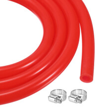 sourcing map 3.3ft Silicone Rubber Tubing 4mm x 6.4mm Plastic Tube Flexible Air Hose for Brewing, Wine Making, Pump Siphon, 1/4" OD, with 2pcs Clamps