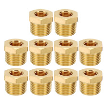 PATIKIL Brass Hex Bushing, 10Pcs 1/4" NPT Female x 1/2" NPT Male Thread Brass Pipe Fittings Reducer Tubing Adapter Connector Hose Reducing for Water,