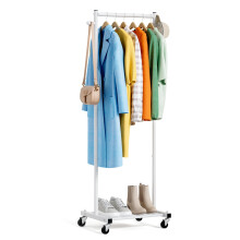 MISSLO Small Clothes Rack Heavy Duty Clothes Rail on Wheels 60" Metal Clothing Rack with Shelves Portable Freestanding Rolling Garment Rack for Small