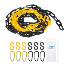 sourcing map Plastic Chain 15 FT/4.6 M, Safety Chain Yellow Black Plastic Chain Link Barrier with Zip Ties Buckle and S-Hooks for Crowd Control Queue