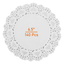 Lahviuu Paper Doilies 140 Pcs White Round Doilies Lace Paper Placemats for Buffet Cake Fried Food Party Wedding Tableware Decoration (6.5inch)
