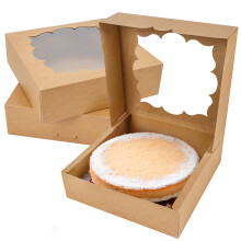 BTSD-home 20 Pack Cake Boxes 10x10x3inch Bakery Boxes with Window Dessert Pastry Boxes Biscuit Boxes 10 inch for Pies,Cheesecake and Shortbread (Brow