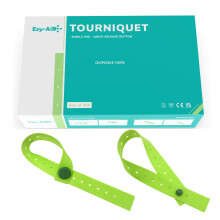 100pk Ezy-Aid Disposable Tourniquet with Button, quick release for safe one hand removal, smooth material, non-toxic, stretchable and strong