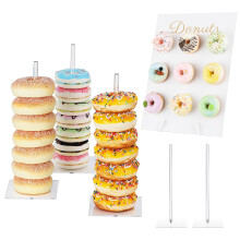 SRVAXZN Donut Stand, 4 Pack Doughnuts Stand Acrylic Donuts Holder Reusable Donut Wall Display Wooden Doughnut Wall for Wedding Birthday Parties Decor