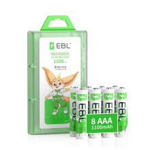 EBL 1100mAh AAA Rechargeable Batteries (8 Pack), High Capacity 1.2V NIMH Rechargeable Battery AAA with Long Lasting Power, Low Self-Discharge & Pre-C