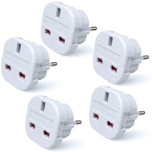 Travel Adapter - UK to EU Euro European adapter White Plug 2 Pin - Pack of 5
