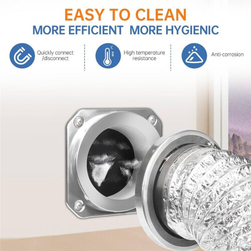 Magnetic Dryer Vent Coupling Connector Kit - DV180 Airtight Seal, Quick Connect, Includes 2 Clamps 2