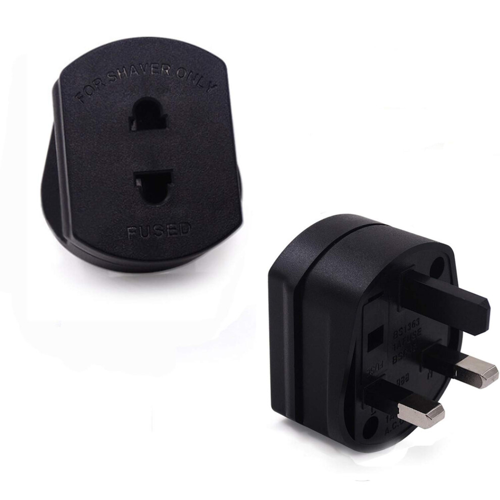 Eeqiu Black [2 Pack] Heavy Duty Uk 1A Electric Shaver Razor Adaptor 2 To 3 Pin Toothbrush Plug Socket Converter Ï¼Blackï¼