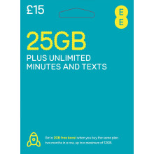 EE 15 Data Pack Pay As You Go Sim Card - Standard, Micro & Nano Included