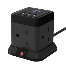 Cube Extension Lead with 3 USB Slots 13A 3250W Hulker 4 Gang Plug Socket with Switch 4 Way Power Strip with 3 USB Port 1.5M Extension Cord Black for