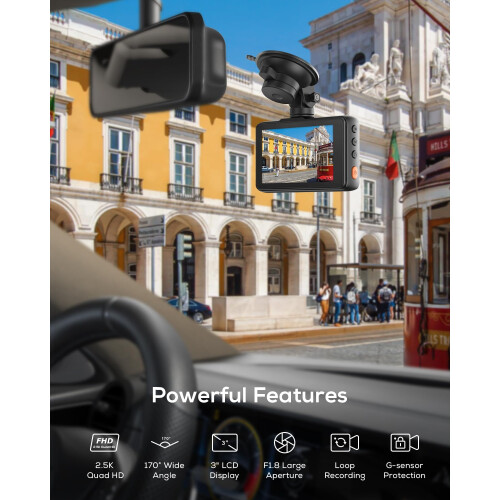 iZEEKER GD100 2.5K Dash Cam Front, 32GB Card, 3-Inch IPS, WDR Night Vision 1