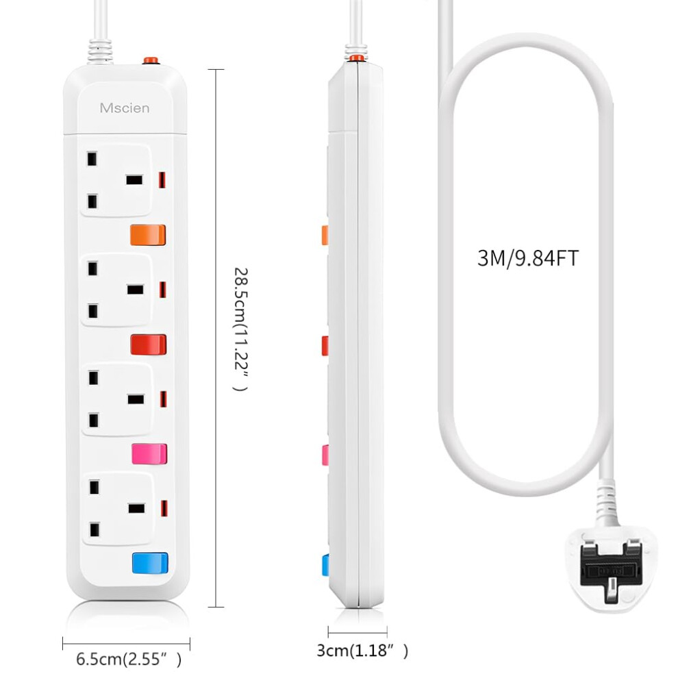 Mscien 3M Extension Lead With Independent Switch 4 Way Extension Lead 5000784684675