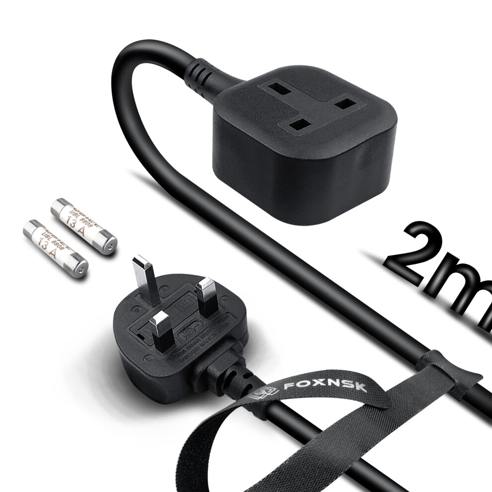 Single Extension Lead 2M, 1 Gang Plug Socket Surge Protected, 13Amp 250V 3Kw Uk 3 Pin Fused Mains Single Socket Extension Lead For Tumble Dryer, Rubb 72920497