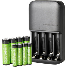 Amazon Basics Rechargeable NiMh AAA 800mAh 8 Pack + AA 2000mAh 8 Pack, with 8 Bay Battery Charger, No AC Power Adapter, USB C Port, 16 count in total