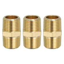 PATIKIL Solid Brass Hex Nipple Pipe Fitting Thread Adapter, 3 Pack 3/8" NPT x 3/8" NPT Male Water Line Connectors Couplings