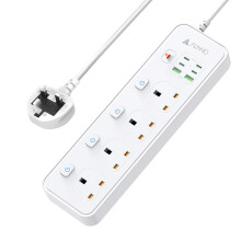 AUNNO Extension Lead with USB Slots, 4 Way Sockets Outlets with 4 USB-C Ports and 2 USB Ports, 1.8M Extension Cable with Switch Surge Protected Power