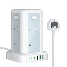 Tower Extension lead with USB Slots, Toomke 8 Way (13A/3250W) Plug Extension Socket Tower with 3 USB C and 3 USB A, Overload Protection Extension Cor