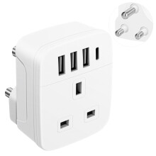 UK to South Africa Plug Adapter,Ground UK to South African Travel Adaptor with 4 USB(1 USB C 17W Charger),Power Adapter for SA,Namibia,Swaziland,Leso