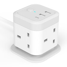 Cube Extension Lead with USB Slots, 4 Way Multi Plug with 2 USB A and 1 USB C Ports, UK Power Strip Surge Protected Extension Tower with Switch and 1