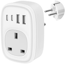 UK to European Plug Adapter - UK to EU Euro Europe Schuko 40W USB C Fast Travel Plug Adaptor Grounded USBC Type C Charger for Spain Turkey France Ger