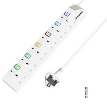6 Way Extension Lead with Individual Switches, Toomke 6 Gang Plug Sockets Wall Mountable Power Strip 1.5M Extension Cable UK Plug 13A 3250W for Kitch