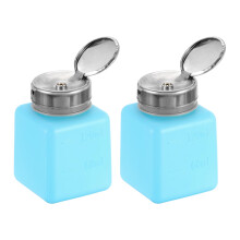 sourcing map 2pcs Solvent Alcohol Dispenser 120ml(4oz) Nail Polish Remover Push Down Liquid Dispenser Pump Bottle with Stainless Steel Press Head for
