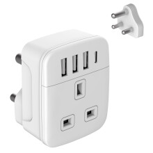 Amoi UK to South Africa Plug Adapter,Grounded Type M South Africa Plug Adapter, with 4 USB Ports 17W USB C Fast Travel Charger, Africa,Namibia, Swazi