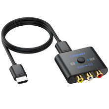 CAMWAY RCA to HDMI Converter, 1080P AV to HDMI Converter, 16:9/4:3 Conversion Mini Composite CVBS Audio Video Adapter Supports PAL/NTSC for Wii/PS1/P