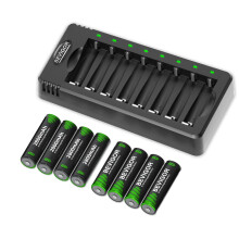 BEVIGOR 8 Pcs 2800mAh AA Rechargeable Batteries with 8 Slot LED Smart Battery Charger Set, Type C Fast Charging for Ni-MH/Ni-CD Rechargeable Batterie