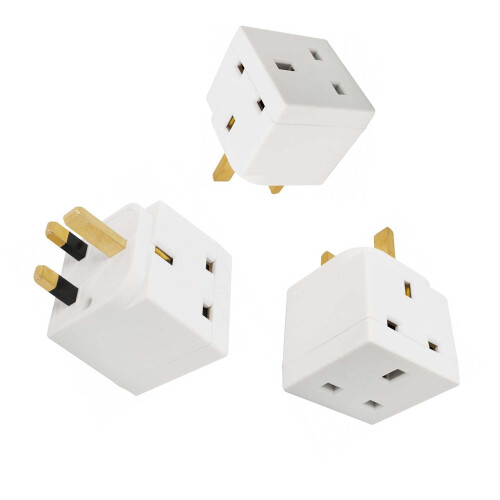 2 Way 3 Pin Power Plug Adaptor Splitter 13A Multi Wall Plug Cube 3 pins Socket Splitter Extension Plug adaptor UK Socket Splitter Block for Kitchen, 1