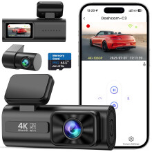 TINAZEOK Dash Cam Front and Rear 4K+1080P, 64GB Card, Night Vision, WDR