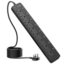 TOPREK 8 Way Extension Lead with Individual Switches, 2100 Surge Protected Extension Lead with Indicator Lights, Desk/Wall Mounted Power Strip for Of