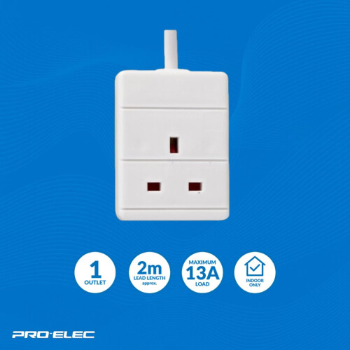 PRO ELEC PELB1502 1 Gang Extension Lead 2m, White 1