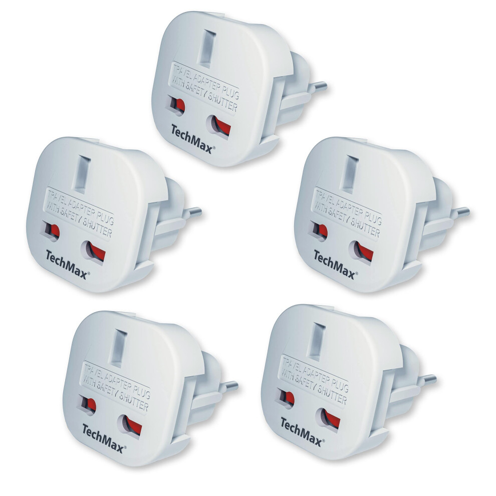 Techmax Pack Of 5 Uk To European Plug Adapter Type G To Type C,E,F For France, Spain, Turkey, Italy, Greece, Portugal, Germany, Poland, Asia - 3 Pin 35744009