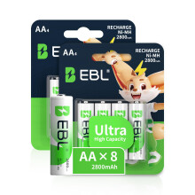 EBL AA Rechargeable Batteries (Retail Package), 1.2V 2800mAh AA Battery, 8 Counts