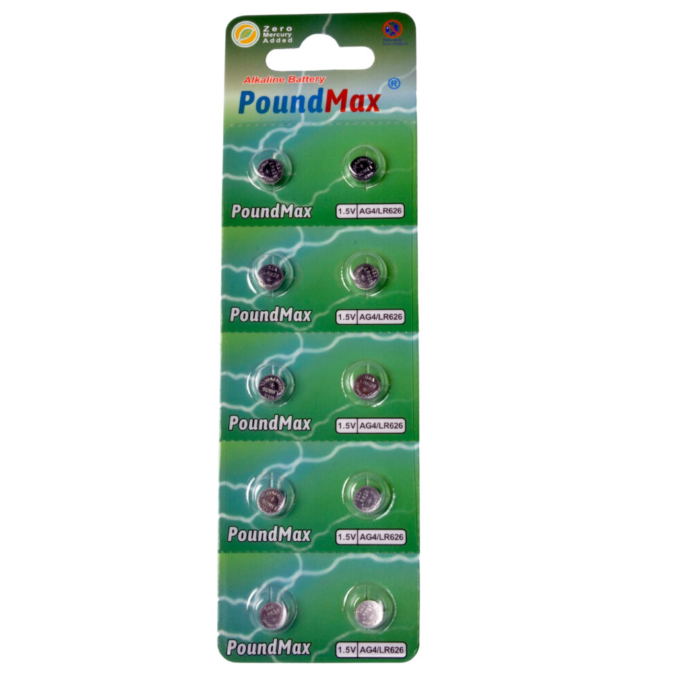 10 X Ag4 376/377 Lr66 Sr626 Sr626sw 1.5V Poundmax Alkaline Button Cell Battery 5008505721791