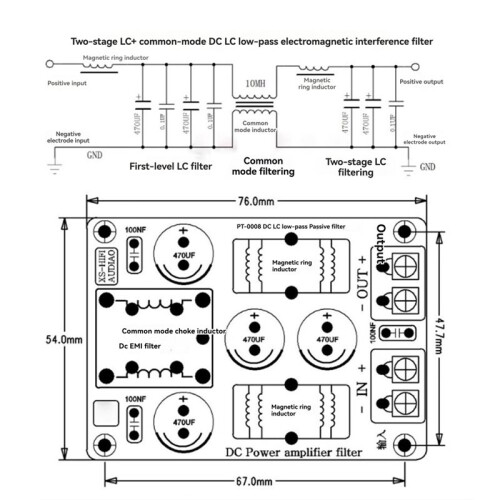 LC EMI Filter Board Low Pass EMC HiFi High Frequency Filter Switching Power Supply Ripple Filtering for Amp 2A